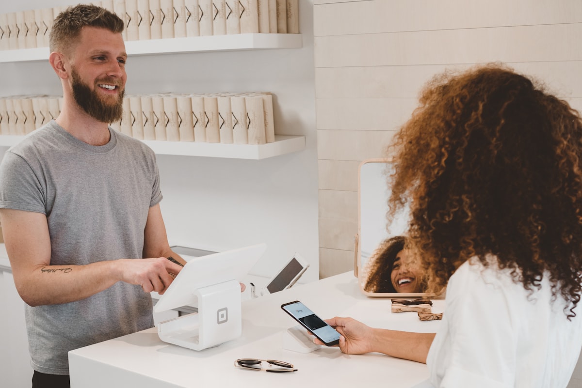 Merchant working with a storefront tablet